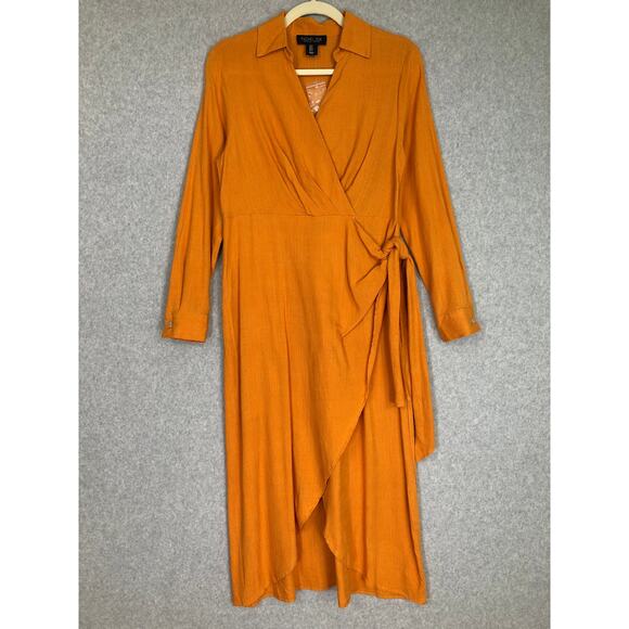 Rachel Zoe Linen Wrap Dress Size 2 Midi Shirt Tie Academia Quiet Luxury Career - Picture 2 of 12